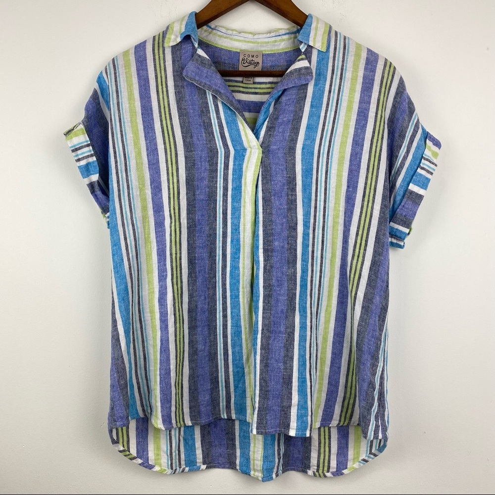 Como Vintage size Small Women’s Multicolor Striped Button Up Short Sleeve Top